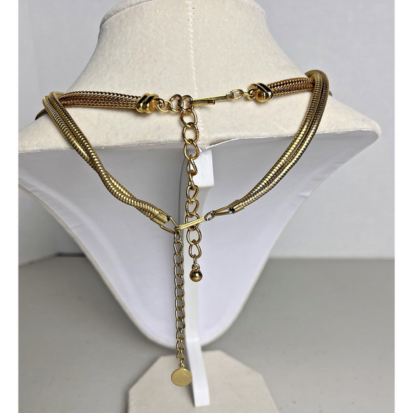 Vintage Double Strand Gold Tone Necklace Lot Avon X & Knot Tie 16-18" Costume - Picture 3 of 13